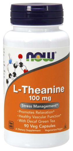NOW® Foods NOW L-Theanine 100 mg, Theanin s lístky zeleného čaje, 90 kapslí