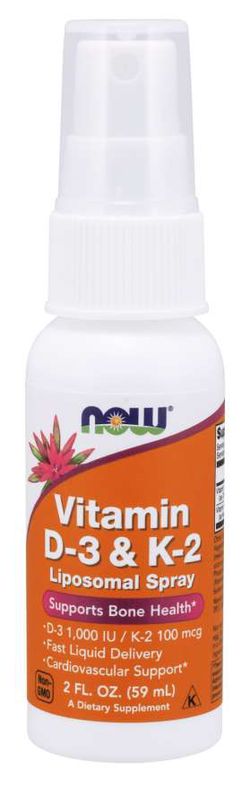 NOW® Foods NOW Liposomal Vitamin D3 & K2 (1000 IU/100 mcg), 79 dávek, sprej 59 ml