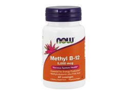 NOW® Foods NOW Methyl B12 with Folic Acid (Vitamín B12 + Kyselina Listová v aktivních formách), 5000 mcg, 60 pastilek