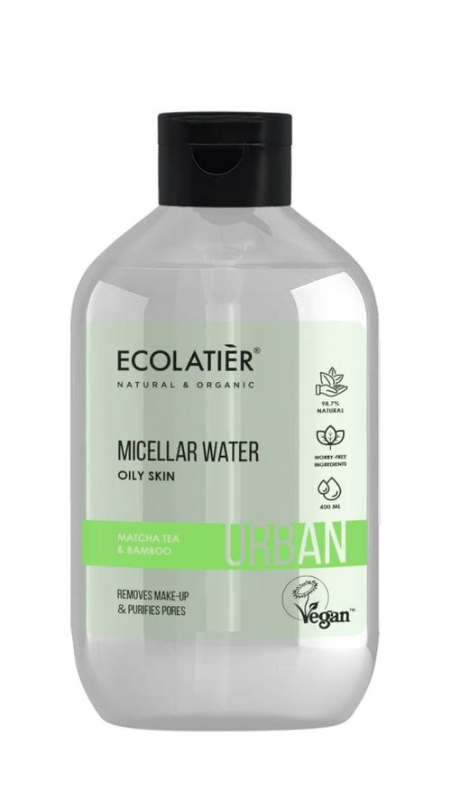 ECOLATIER URBAN - Odličovací micelární voda, mastná pleť – Matcha a Bambus, 400 ml