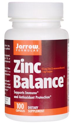 Jarrow Formulas Zinc Balance, L-methionin zinek L-OptiZinc + měď, 15mg, 100 kapslí