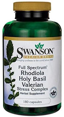 Swanson Full Spectrum Rhodiola Holy Basil Valerian Stres Complex, 180 kapslí