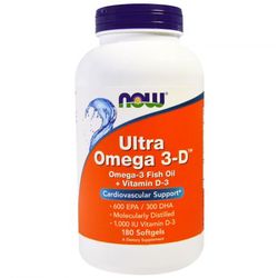 NOW® Foods NOW Ultra omega-3 s vitamínem D, 300 DHA / 600 EPA, 180 softgel kapslí