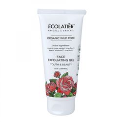 ECOLATIER - Exfoliační gel na obličej - všechny typy pleti - organická Divoká růže, 100 ml