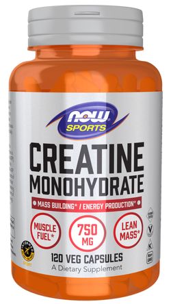 Now® Foods NOW Creatine monohydrate, kreatin monohydrát, 750 mg, 120 rostlinných kapslí