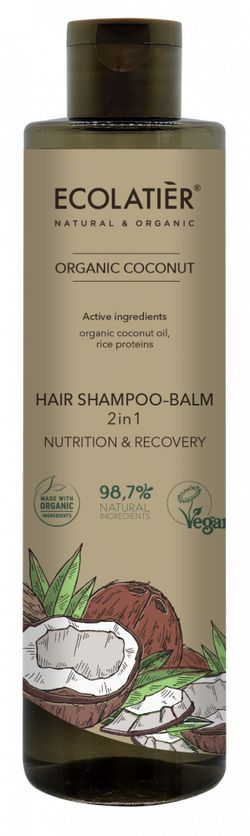 ECOLATIER - Šampon-balzám na vlasy 2v1 - KOKOS, 350 ml