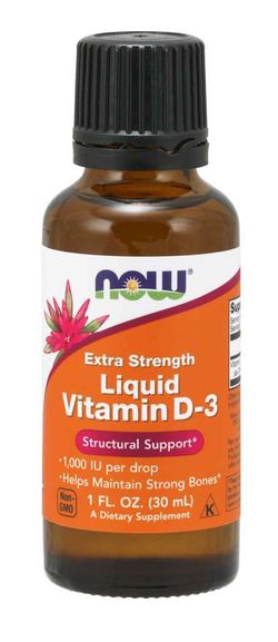 NOW® Foods NOW Tekutý vitamin D3 Extra silný, 1000 IU v 1 kapce, cca 1071 dávek, 30 ml
