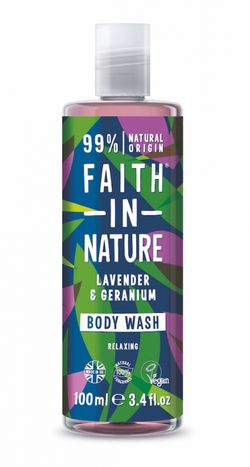 Faith in Nature - Přírodní sprchový gel Levandule a Pelargonie - cestovní, 100ml