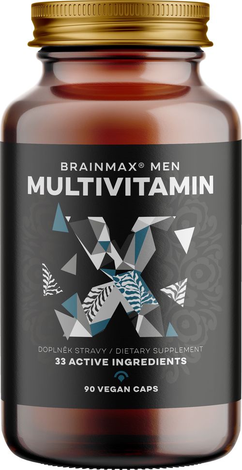 BrainMax Men Multivitamin, multivitamín pro muže, 90 rostlinných kapslí 33 aktivních látek pro mužské zdraví, imunitu, energii a potenci